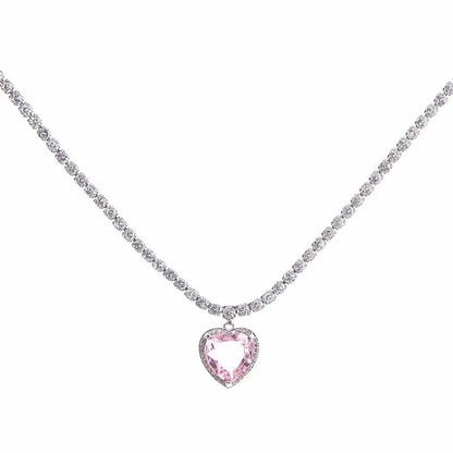 Pink Heart Crystal Pendant Necklace