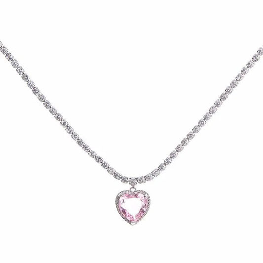 Pink Heart Crystal Pendant Necklace