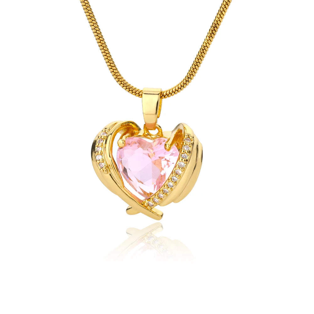 Pink Cubic Zirconia Heart Choker