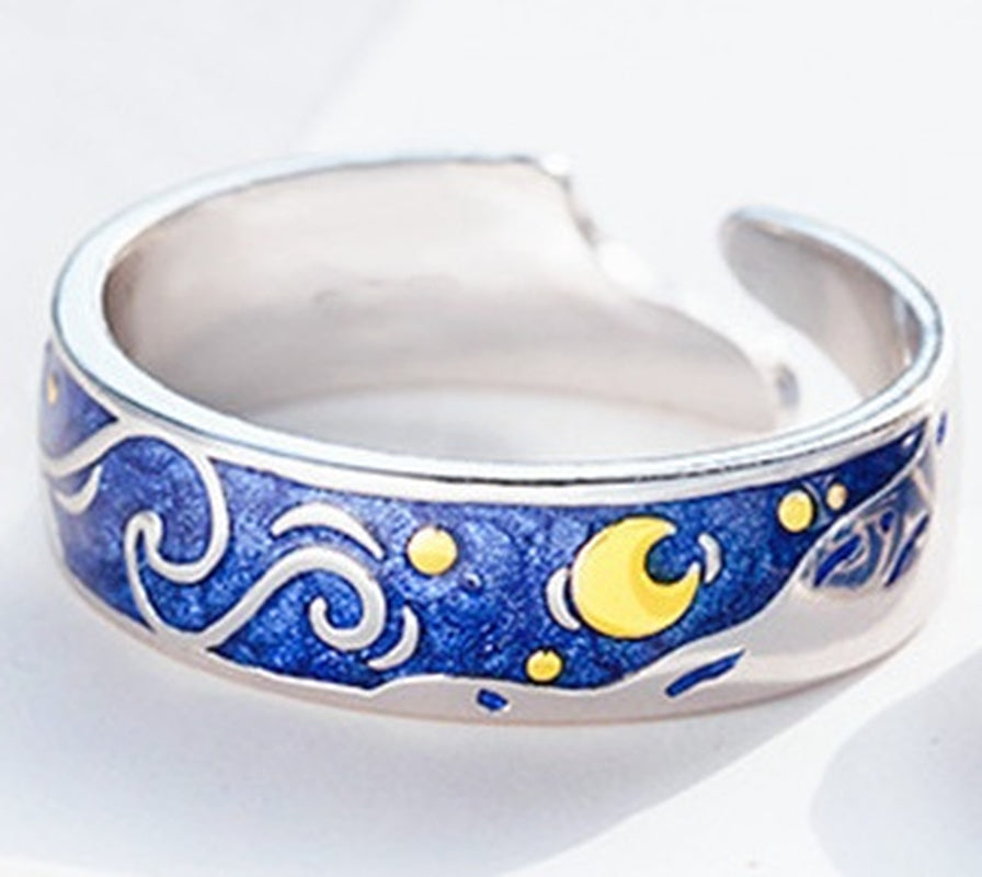 Sea Blue Starry Sky Couple Ring