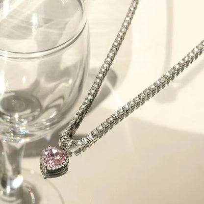 Pink Heart Crystal Pendant Necklace