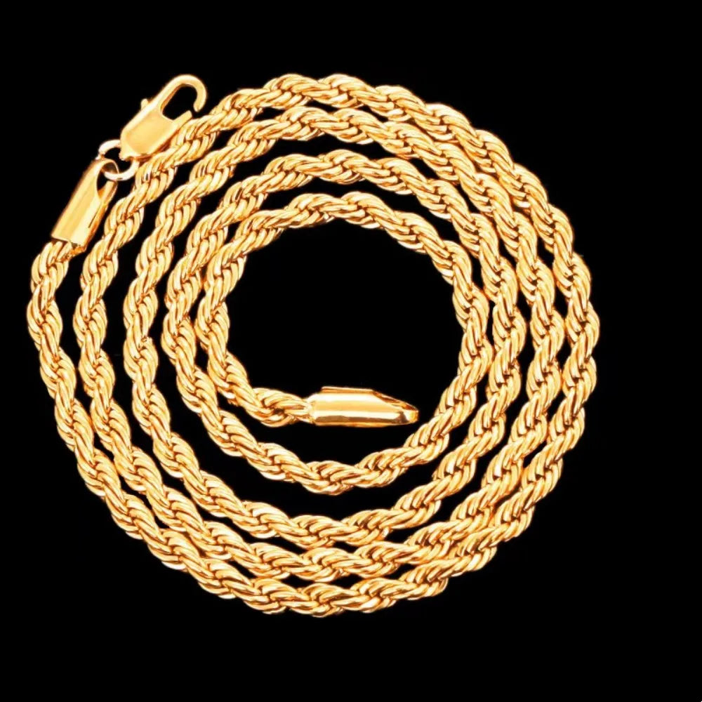 18K Gold Rope Chain Necklace: 4mm