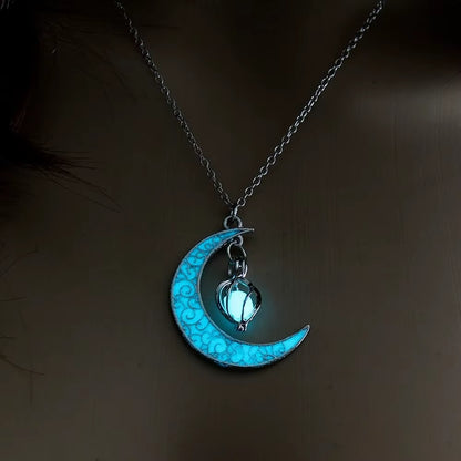 Glowing Moon & Star Pendant Necklace