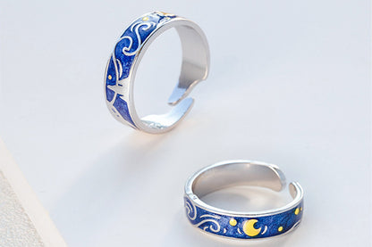 Sea Blue Starry Sky Couple Ring