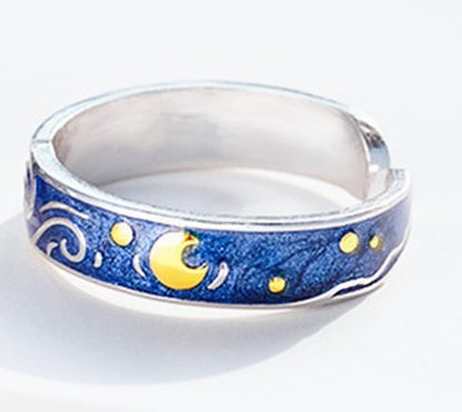 Sea Blue Starry Sky Couple Ring