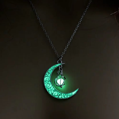 Glowing Moon & Star Pendant Necklace