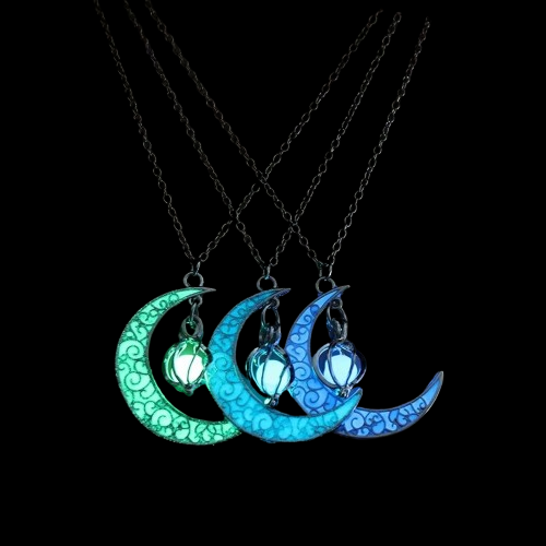 Glowing Moon & Star Pendant Necklace