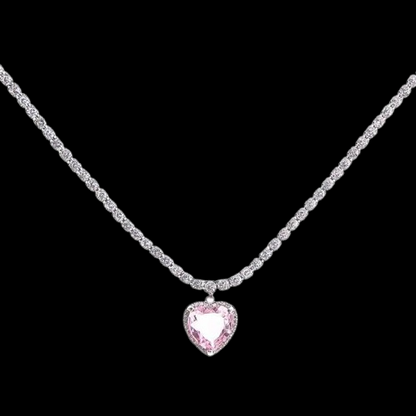 Pink Heart Crystal Pendant Necklace