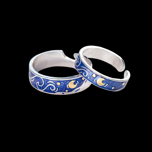 Sea Blue Starry Sky Couple Ring