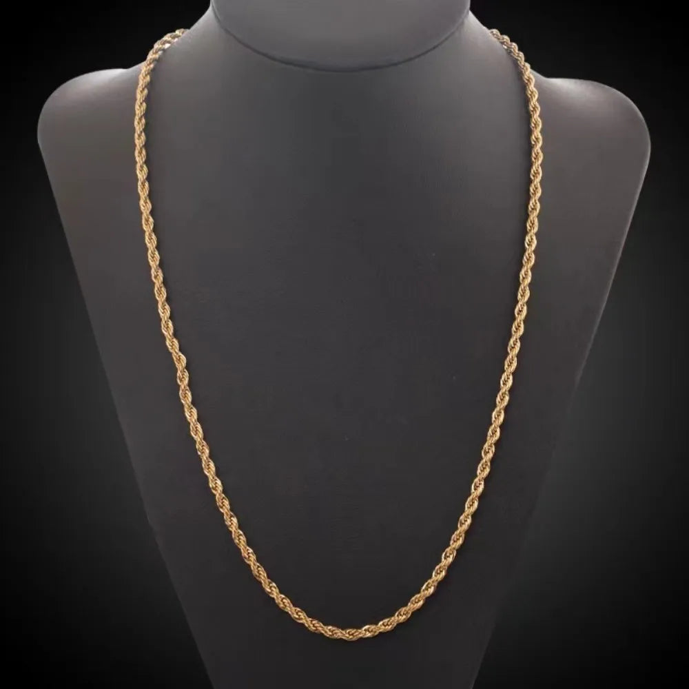 18K Gold Rope Chain Necklace: 4mm