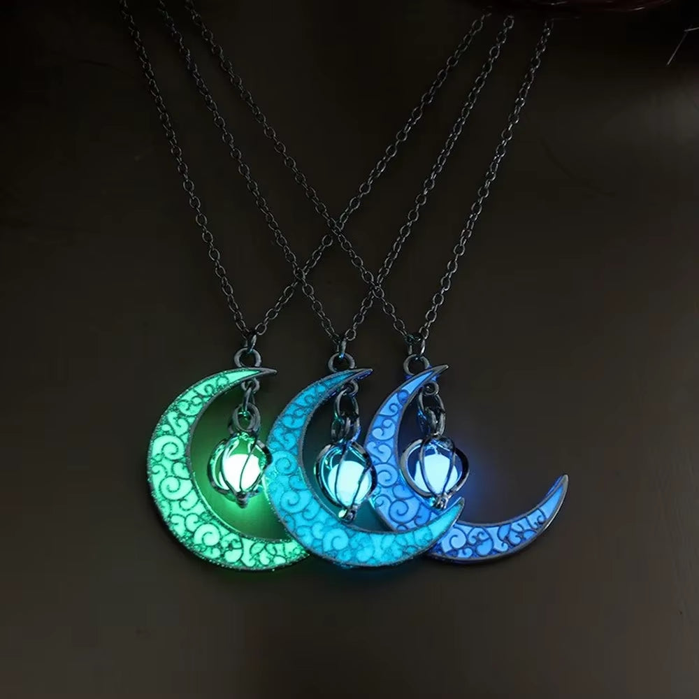 Glowing Moon & Star Pendant Necklace