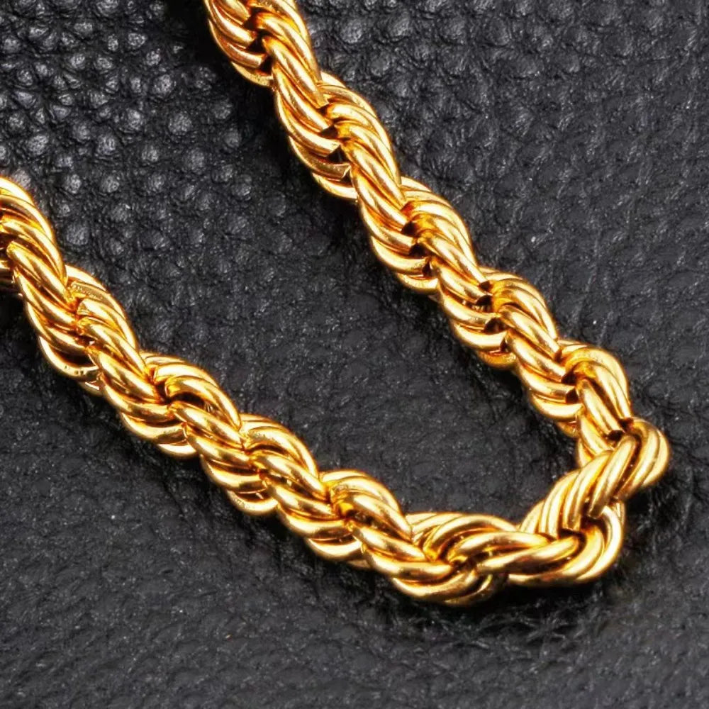 18K Gold Rope Chain Necklace: 4mm