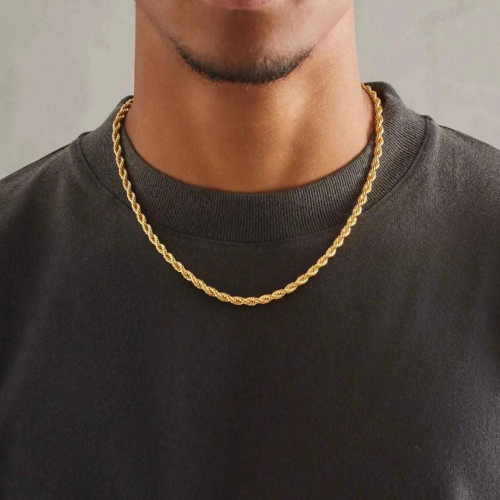 18K Gold Rope Chain Necklace: 4mm