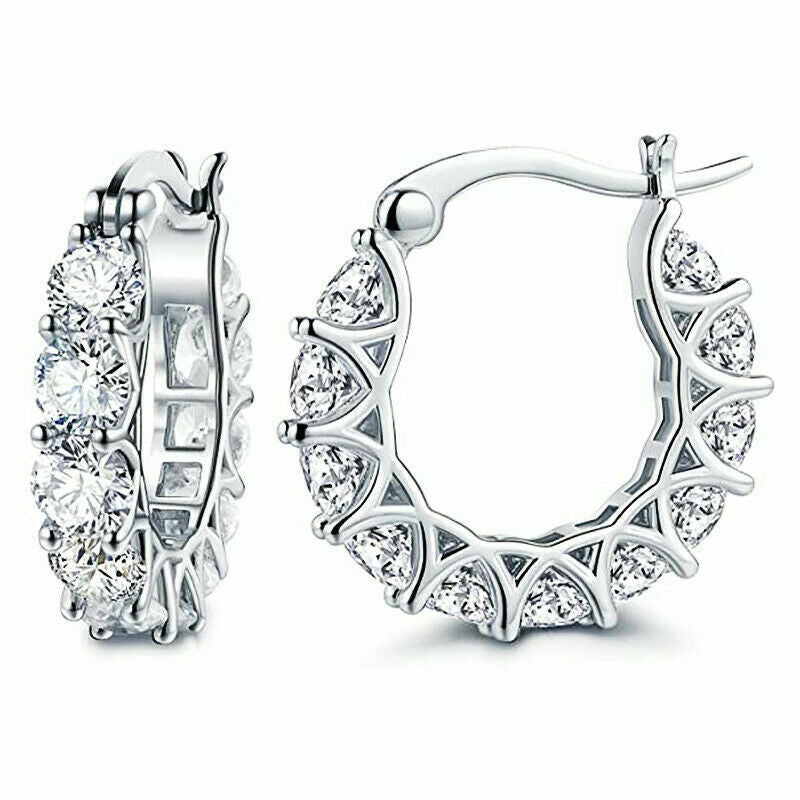 Silver & Gold Plated Hoop Earrings with Cubic Zirconia